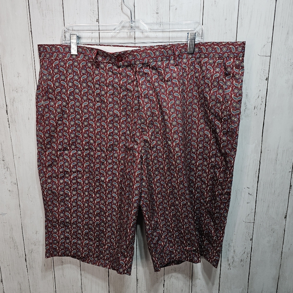NWOT Linea Uomo Men's Maroon Cotton Shorts Paisley Shorts Size 40 X 12" Pockets.